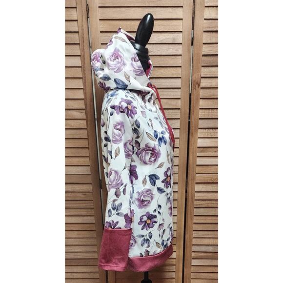 POL Women's White/Purple Floral Knit Hoodie Hooded Pullover Sweater Top Size L - Picture 4 of 8